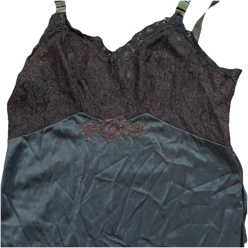 Vintage Baroness Lingerie Black Full Slip Dress Short Size Small Lace Adjustable